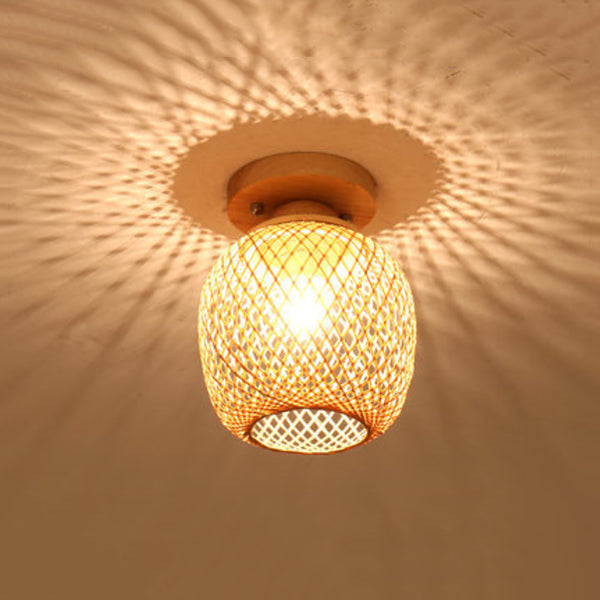 Asian Style Ceiling Lamp Bamboo Flush Mount Light for Hallway