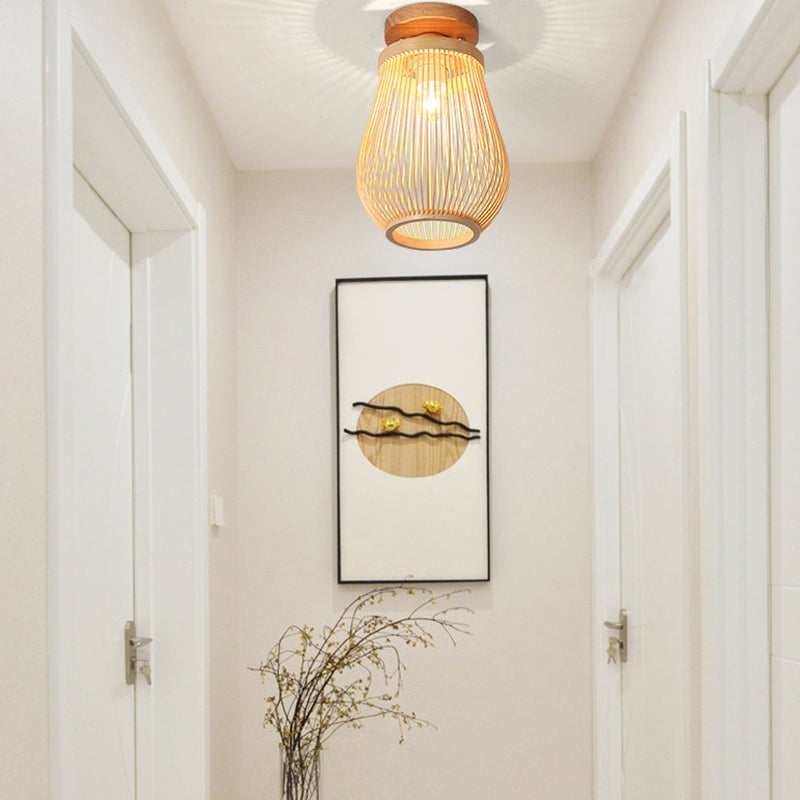 Asian Style Ceiling Lamp Bamboo Flush Mount Light for Hallway