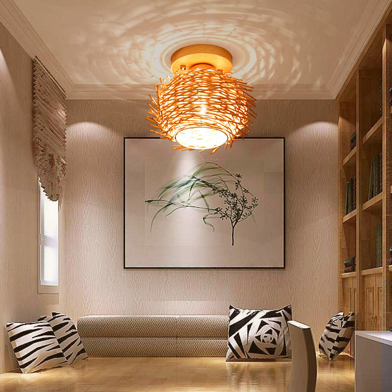 Asian Style Ceiling Lamp Bamboo Flush Mount Light for Hallway