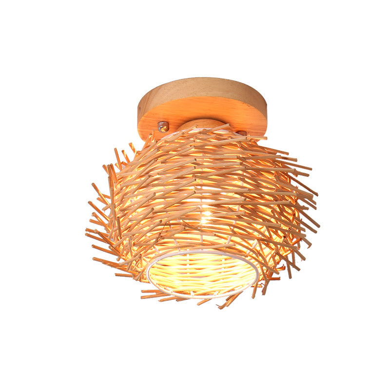 Asian Style Ceiling Lamp Bamboo Flush Mount Light for Hallway