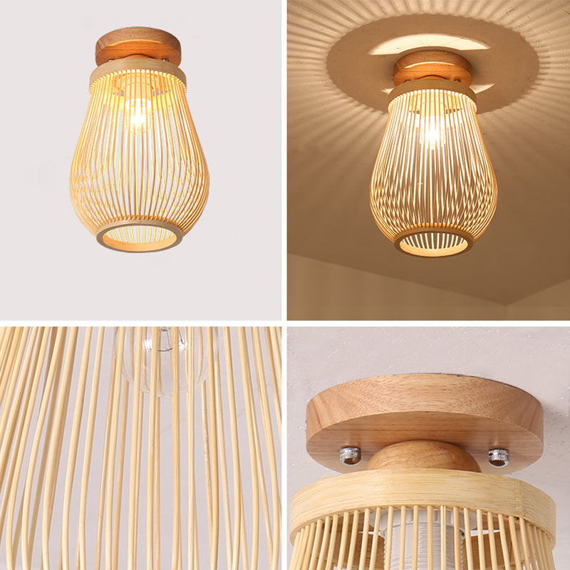 Asian Style Ceiling Lamp Bamboo Flush Mount Light for Hallway