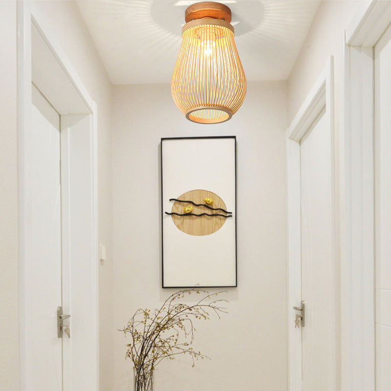 Asian Style Ceiling Lamp Bamboo Flush Mount Light for Hallway