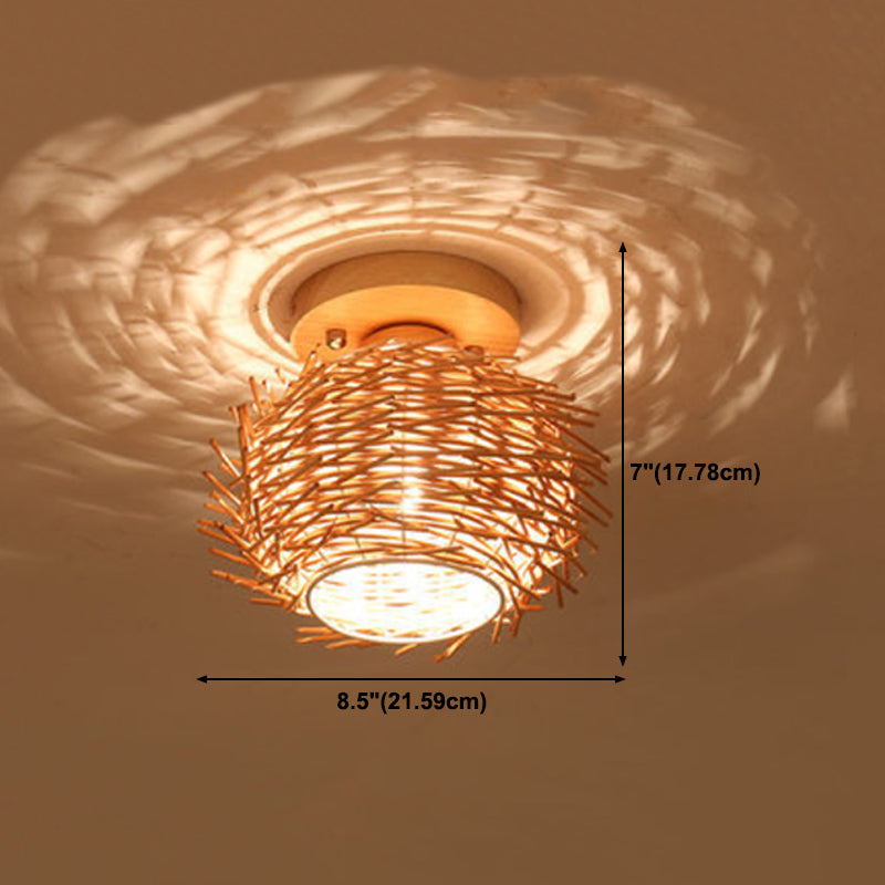 Asian Style Ceiling Lamp Bamboo Flush Mount Light for Hallway