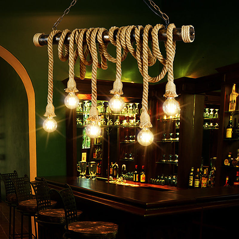 Farmhouse Dining Room Lighting Exposed Bulb Island Lamp with Rope