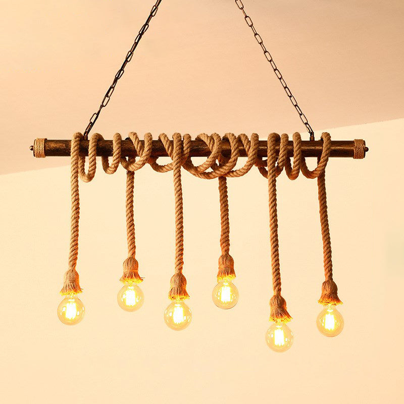 Farmhouse Dining Room Lighting Exposed Bulb Island Lamp with Rope