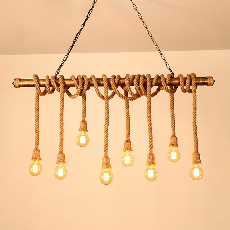 Farmhouse Dining Room Lighting Exposed Bulb Island Lamp with Rope