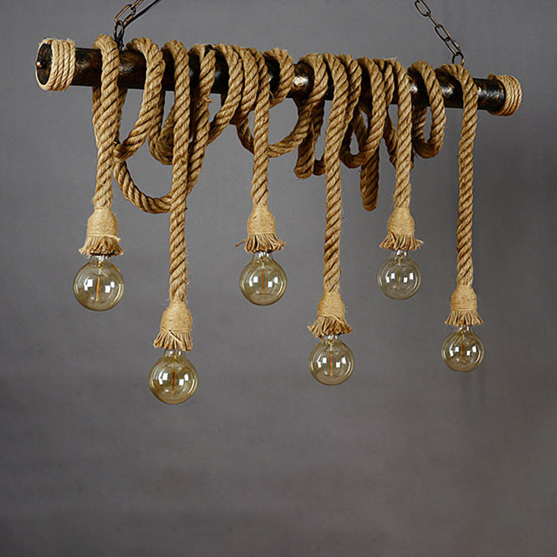 Farmhouse Dining Room Lighting Exposed Bulb Island Lamp with Rope