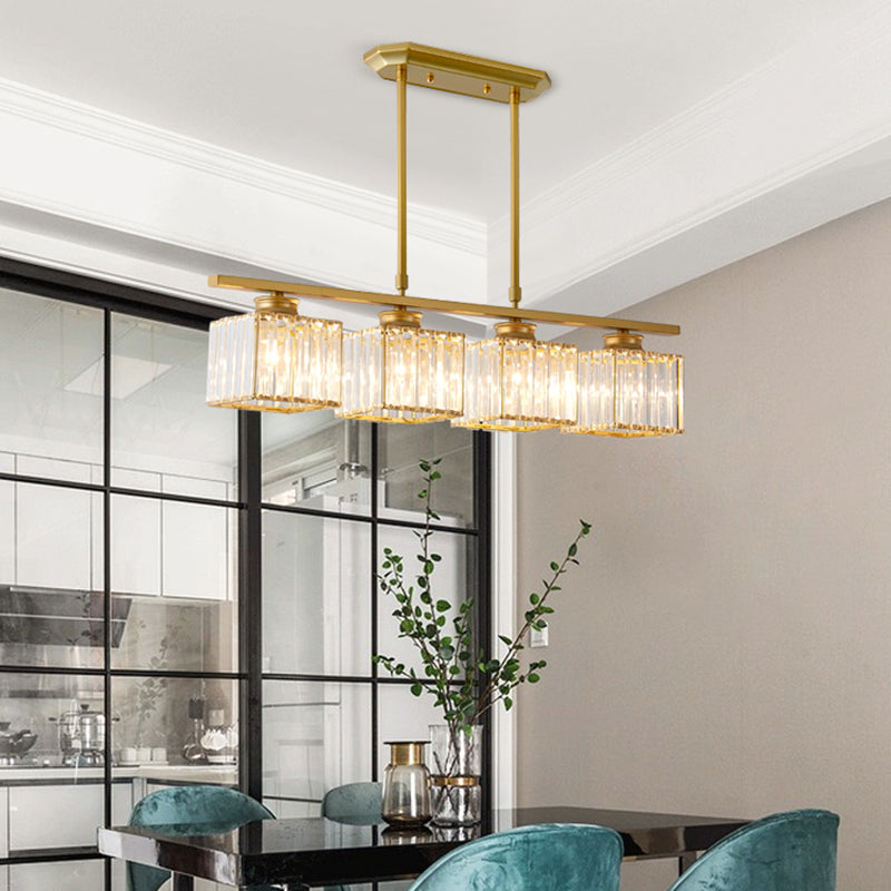 Post-Modern Island Light Fixture Gold Hanging Light with Crystal Shade for Dining Table