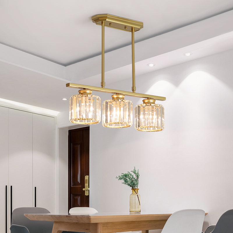 Post-Modern Island Light Fixture Gold Hanging Light with Crystal Shade for Dining Table
