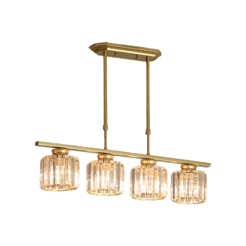 Post-Modern Island Light Fixture Gold Hanging Light with Crystal Shade for Dining Table