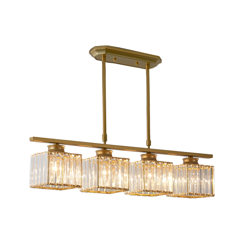 Post-Modern Island Light Fixture Gold Hanging Light with Crystal Shade for Dining Table