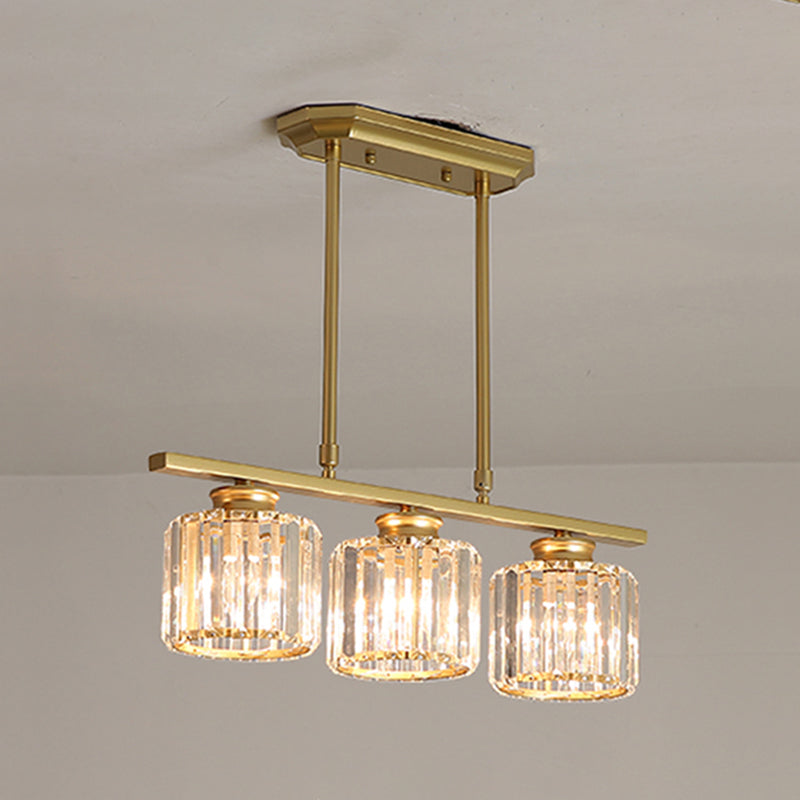 Post-Modern Island Light Fixture Gold Hanging Light with Crystal Shade for Dining Table