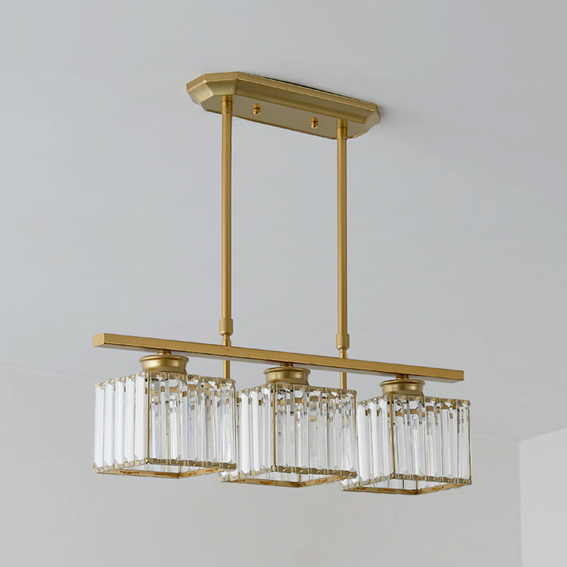 Post-Modern Island Light Fixture Gold Hanging Light with Crystal Shade for Dining Table