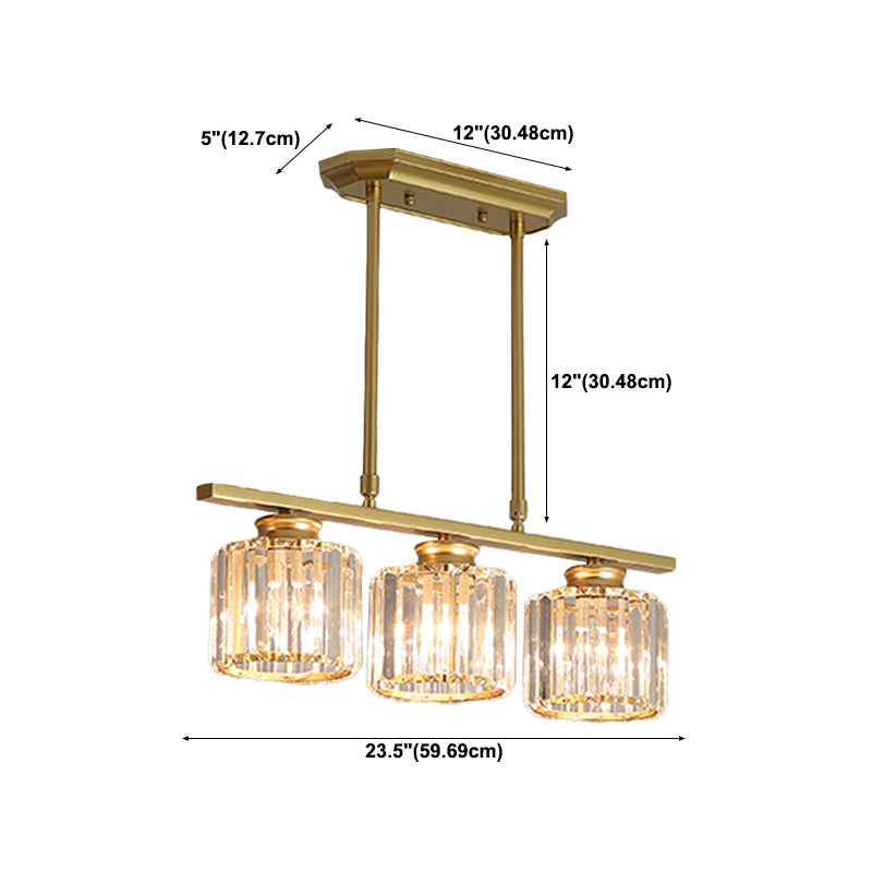 Post-Modern Island Light Fixture Gold Hanging Light with Crystal Shade for Dining Table