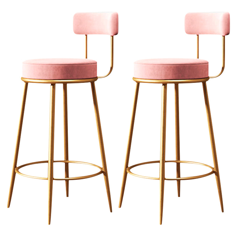 Fabric Round Seat Bar Stools Glam Footrest Armless Counter Stool with Iron Legs