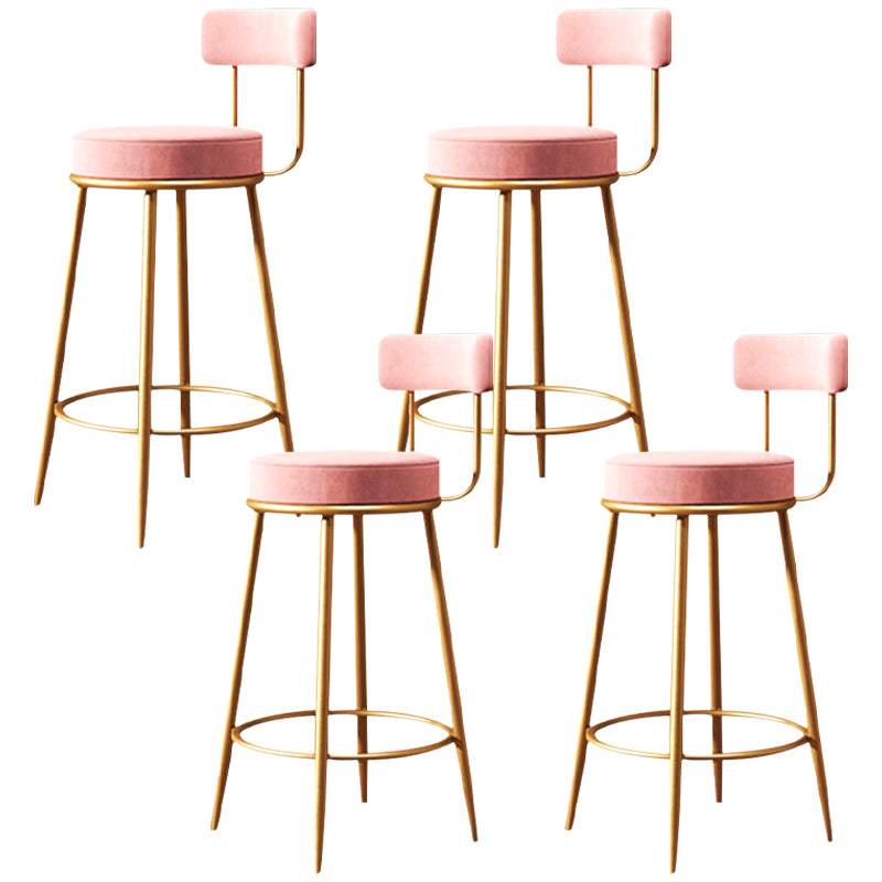 Fabric Round Seat Bar Stools Glam Footrest Armless Counter Stool with Iron Legs