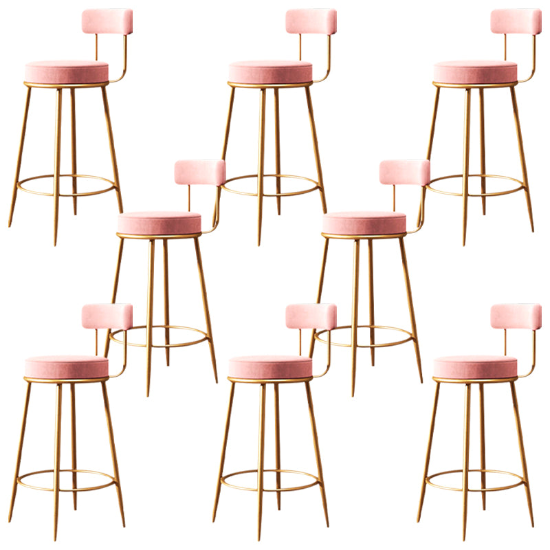 Fabric Round Seat Bar Stools Glam Footrest Armless Counter Stool with Iron Legs