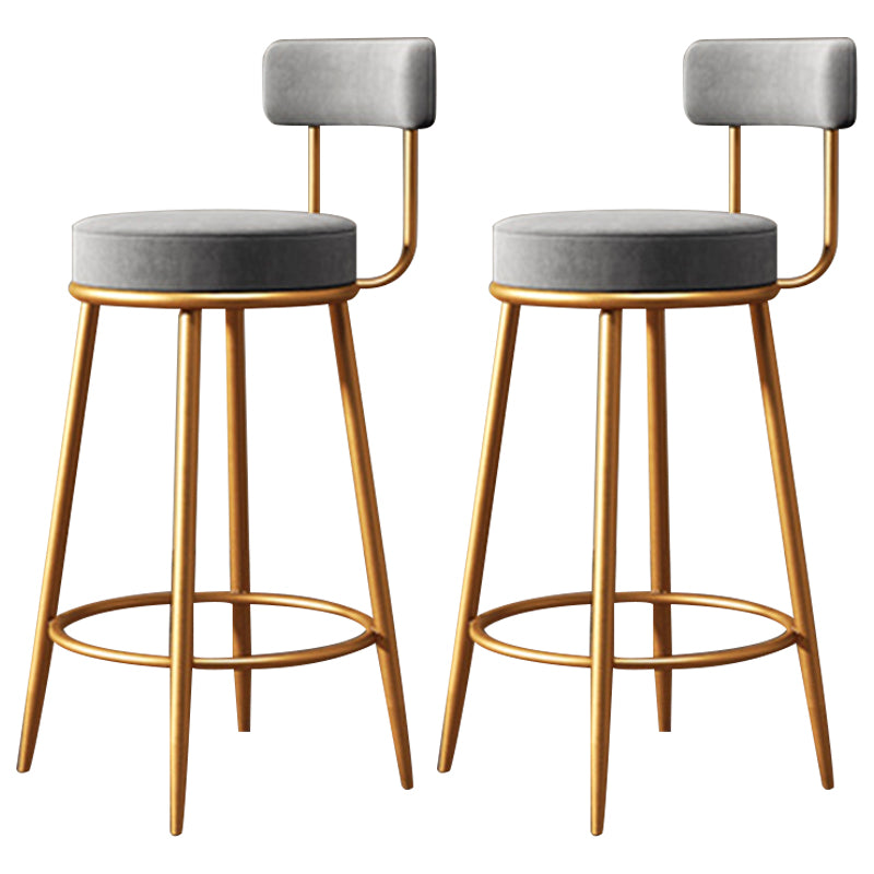 Fabric Round Seat Bar Stools Glam Footrest Armless Counter Stool with Iron Legs