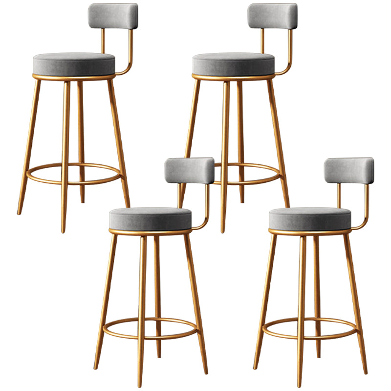 Fabric Round Seat Bar Stools Glam Footrest Armless Counter Stool with Iron Legs