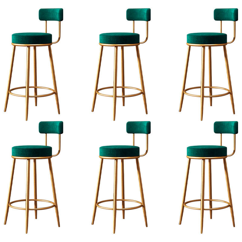 Fabric Round Seat Bar Stools Glam Footrest Armless Counter Stool with Iron Legs