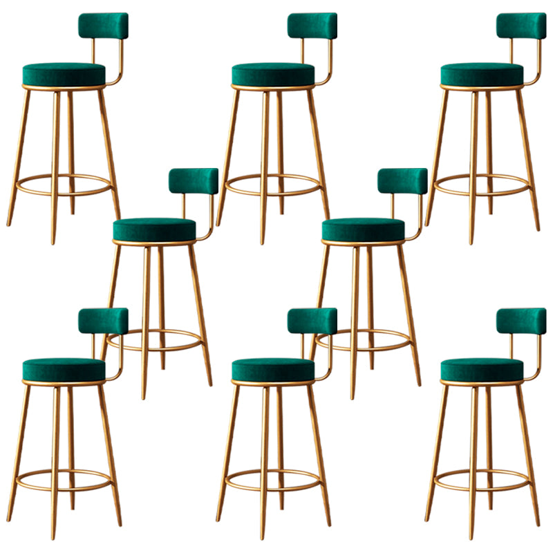 Fabric Round Seat Bar Stools Glam Footrest Armless Counter Stool with Iron Legs