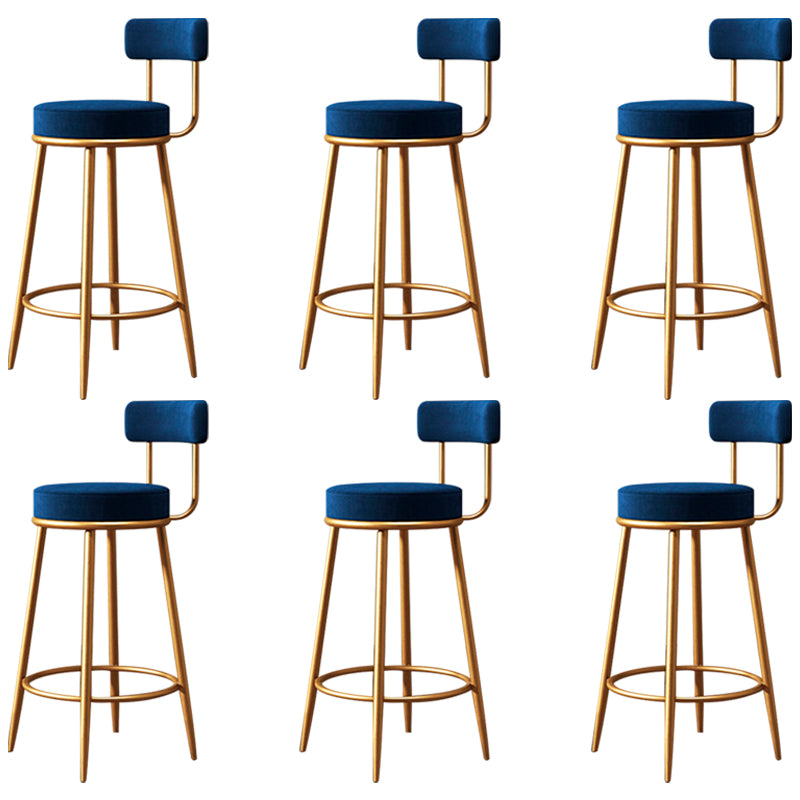 Fabric Round Seat Bar Stools Glam Footrest Armless Counter Stool with Iron Legs