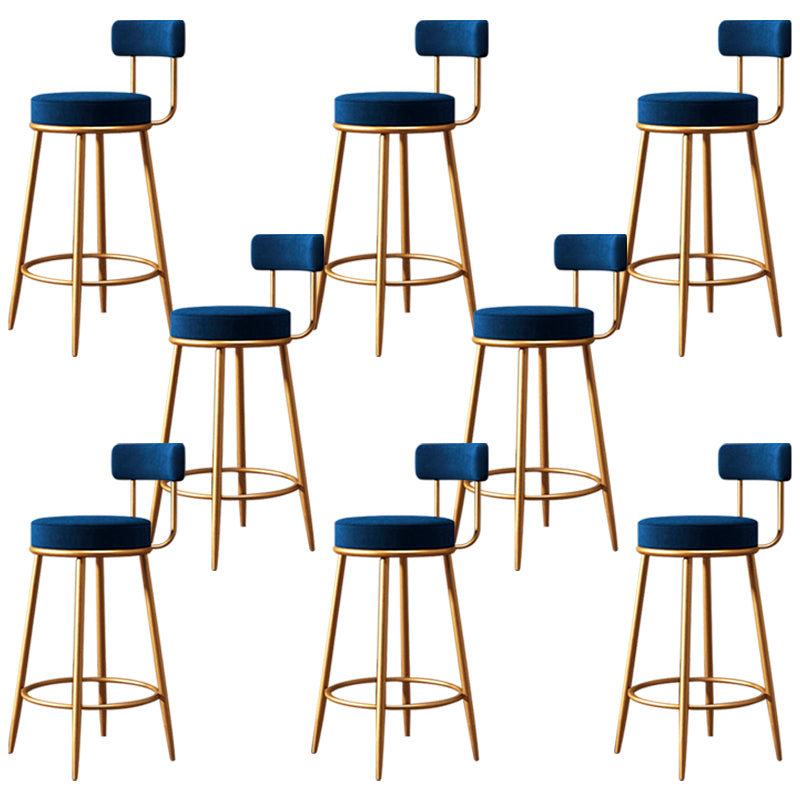 Fabric Round Seat Bar Stools Glam Footrest Armless Counter Stool with Iron Legs