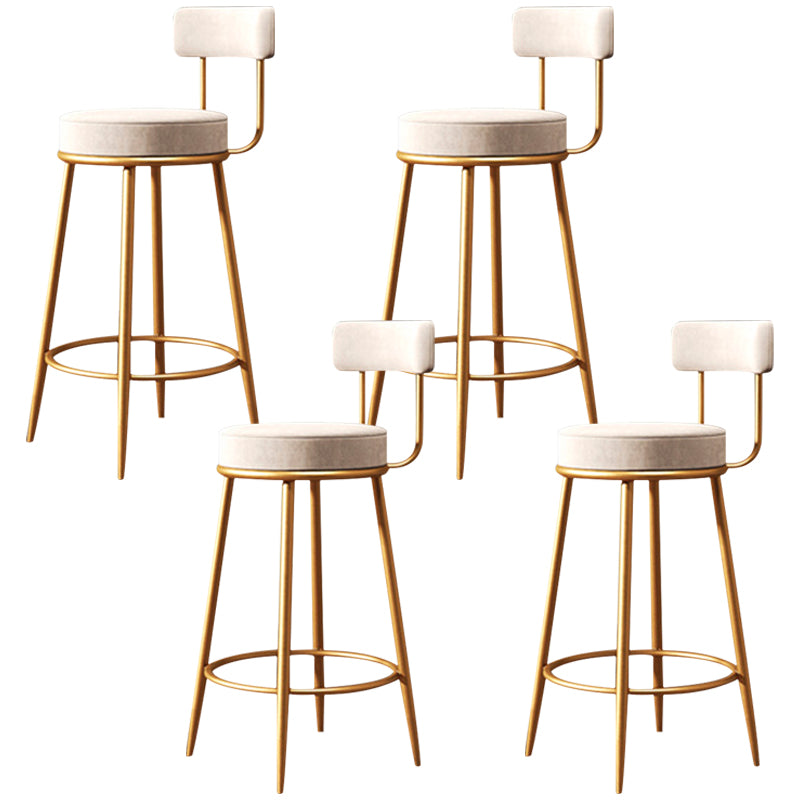 Fabric Round Seat Bar Stools Glam Footrest Armless Counter Stool with Iron Legs