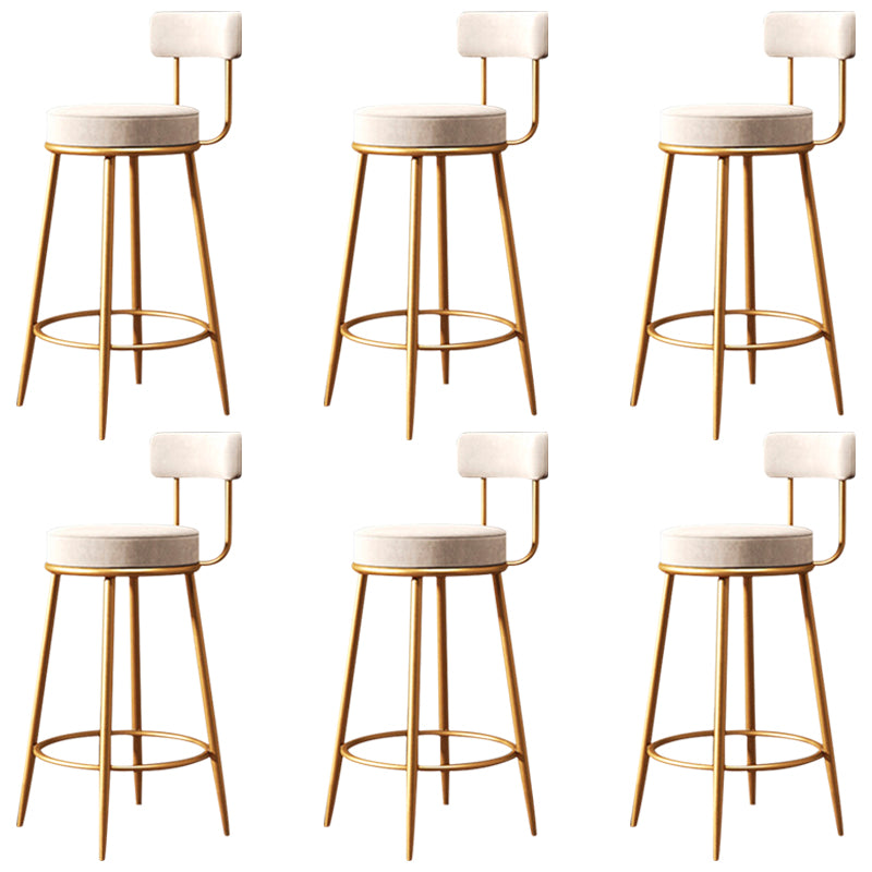 Fabric Round Seat Bar Stools Glam Footrest Armless Counter Stool with Iron Legs