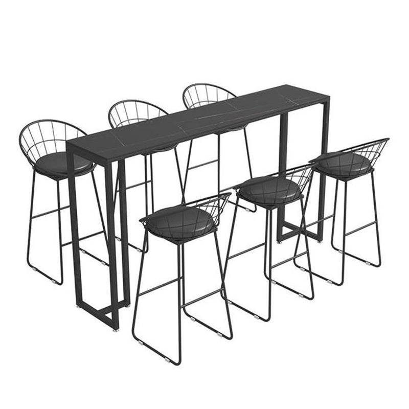 Industrial Rectangle Bistro Table Matte Finish Stone Top Bar Table