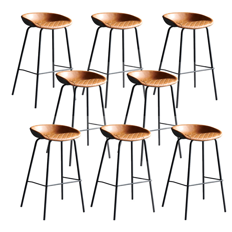 Contemporary Metal Barstool Leather Fabric Counter Stool with 4 Legs