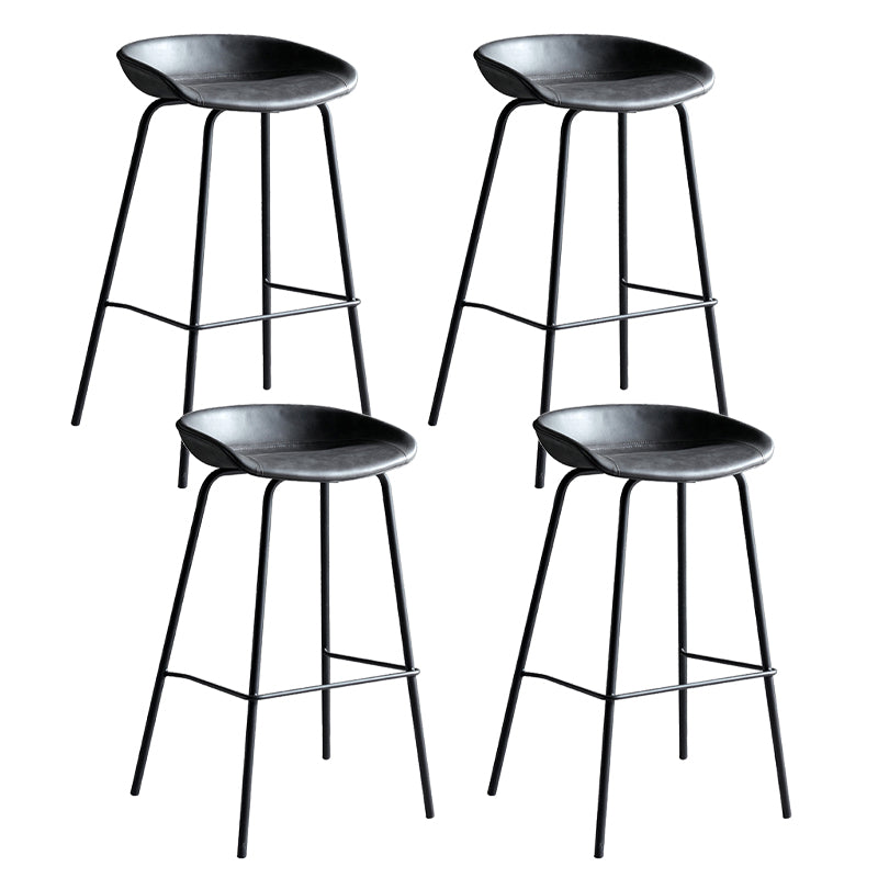 Contemporary Metal Barstool Leather Fabric Counter Stool with 4 Legs
