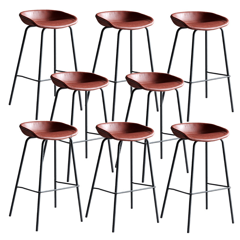 Contemporary Metal Barstool Leather Fabric Counter Stool with 4 Legs