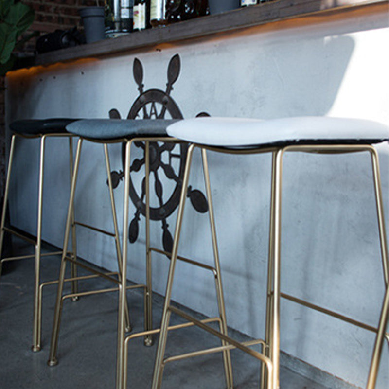 Glam Metal Stool Upholstered Counter Stool in Matte Finish for Indoor
