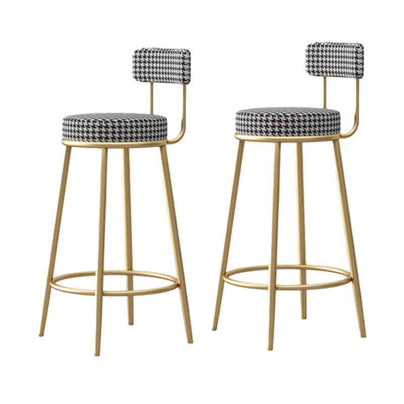 Glam Fabric Bar Stools Low Back Round Seat Barstool with 4 Gold Iron Legs