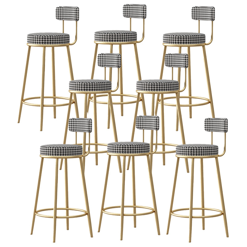 Glam Fabric Bar Stools Low Back Round Seat Barstool with 4 Gold Iron Legs