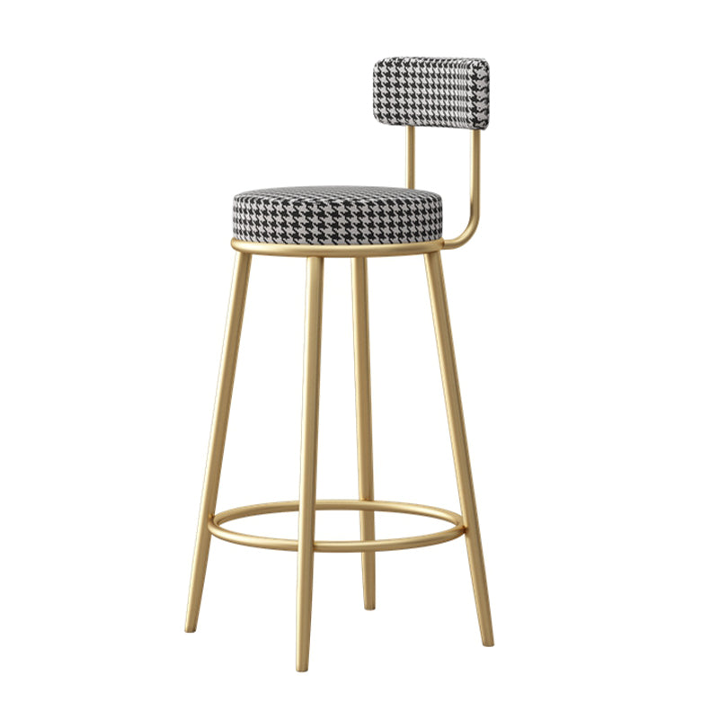 Glam Fabric Bar Stools Low Back Round Seat Barstool with 4 Gold Iron Legs