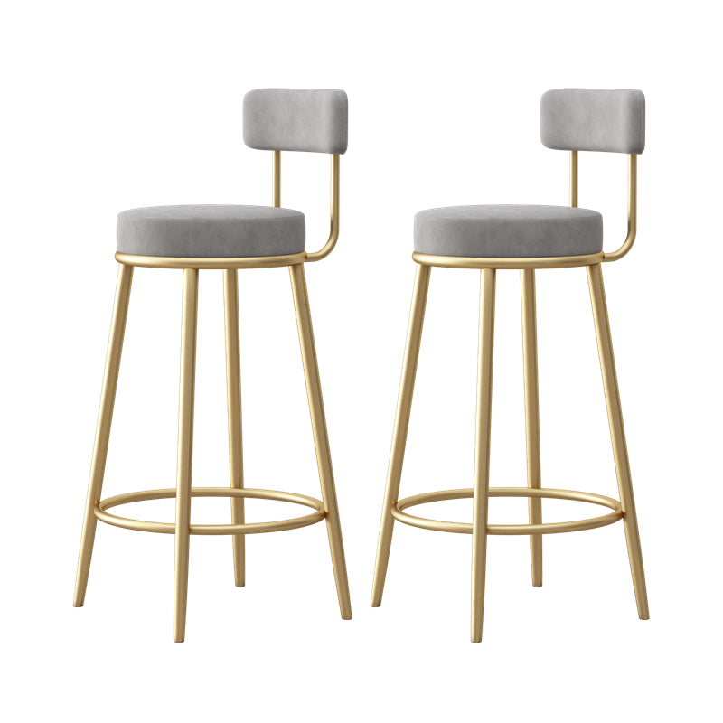 Glam Fabric Bar Stools Low Back Round Seat Barstool with 4 Gold Iron Legs