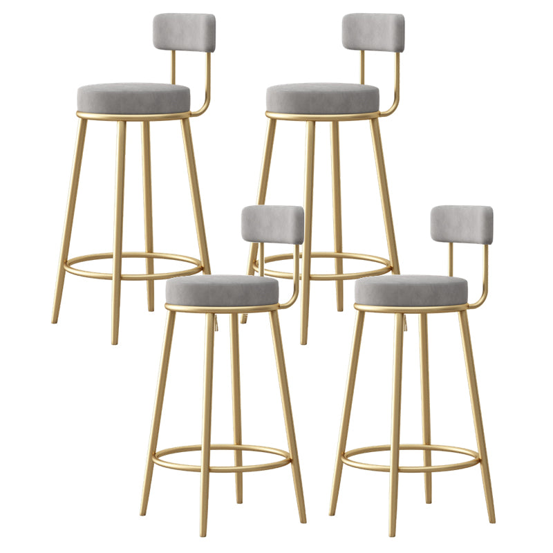 Glam Fabric Bar Stools Low Back Round Seat Barstool with 4 Gold Iron Legs
