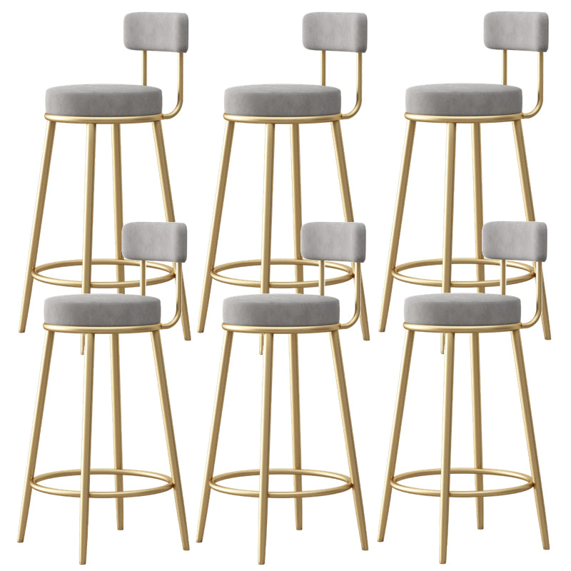 Glam Fabric Bar Stools Low Back Round Seat Barstool with 4 Gold Iron Legs