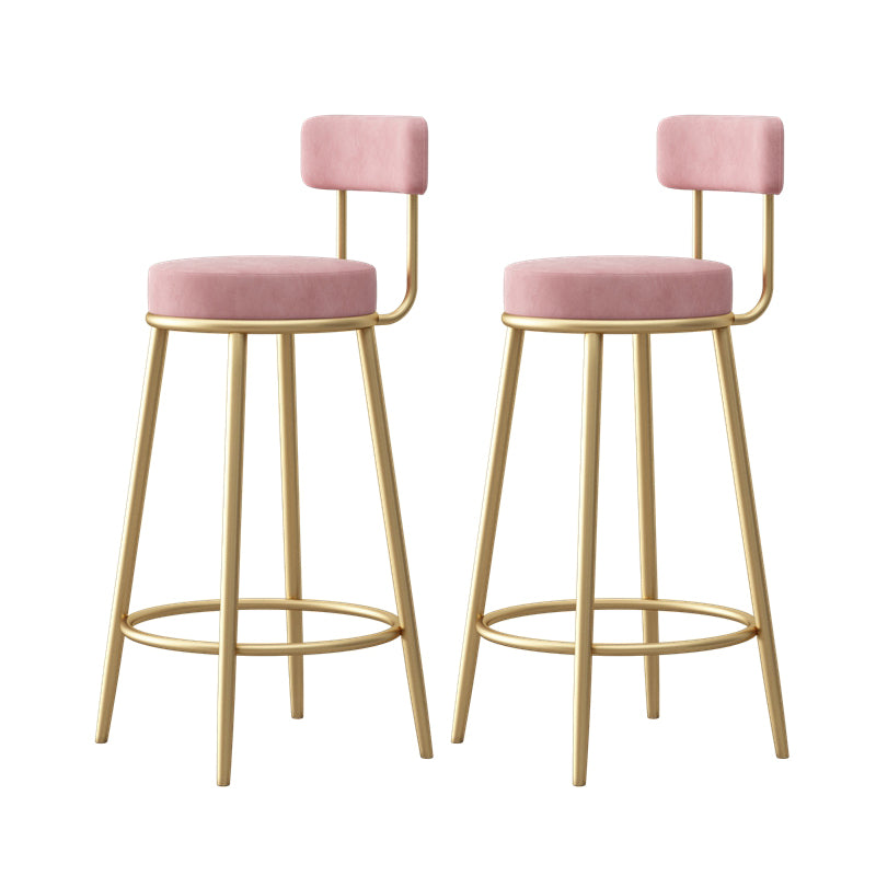 Glam Fabric Bar Stools Low Back Round Seat Barstool with 4 Gold Iron Legs