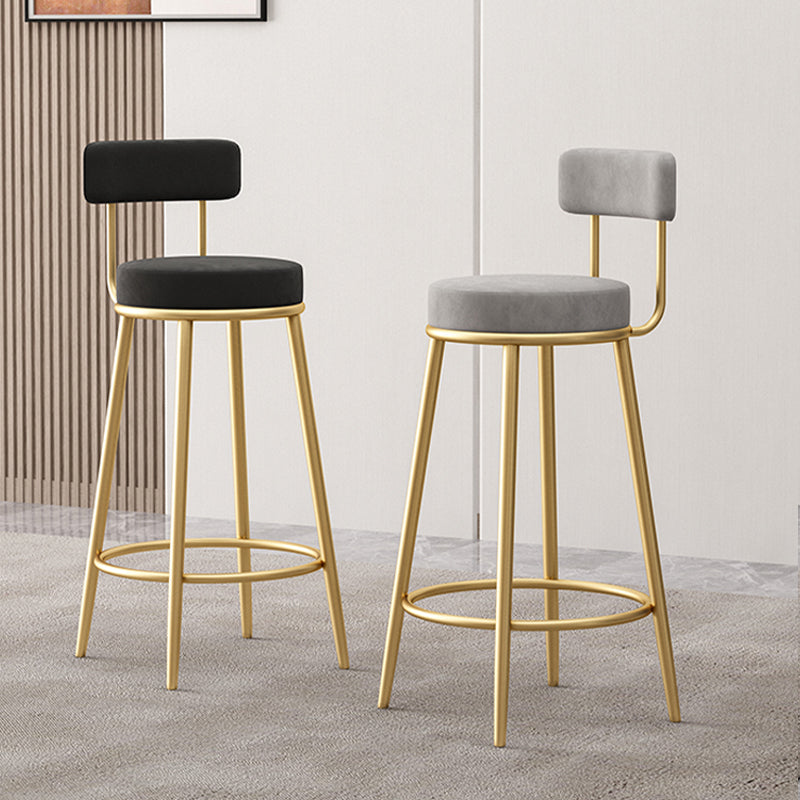 Glam Fabric Bar Stools Low Back Round Seat Barstool with 4 Gold Iron Legs