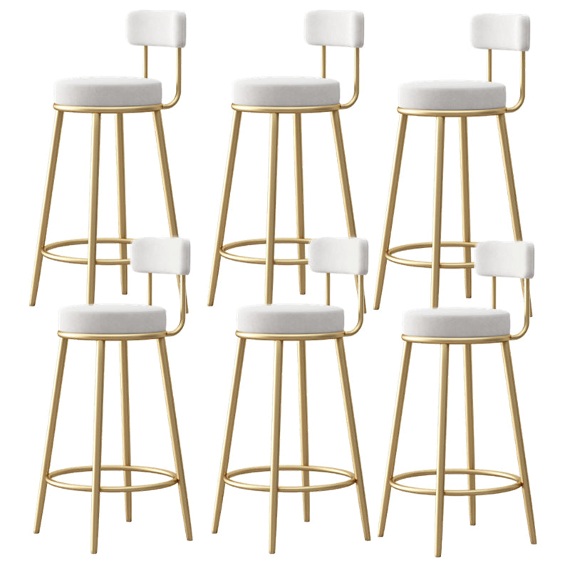 Glam Fabric Bar Stools Low Back Round Seat Barstool with 4 Gold Iron Legs