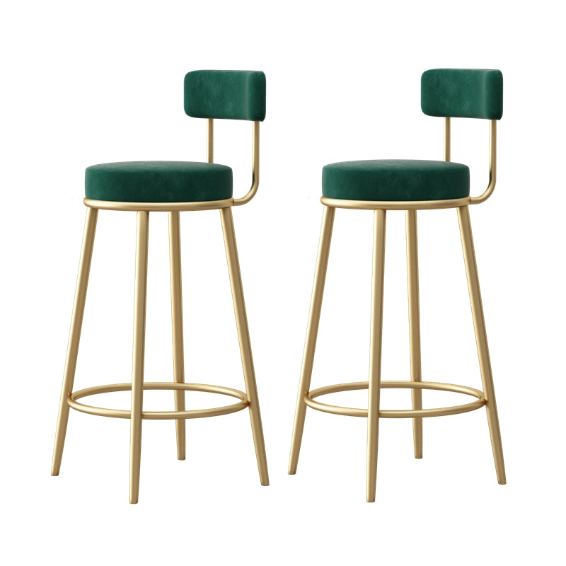 Glam Fabric Bar Stools Low Back Round Seat Barstool with 4 Gold Iron Legs