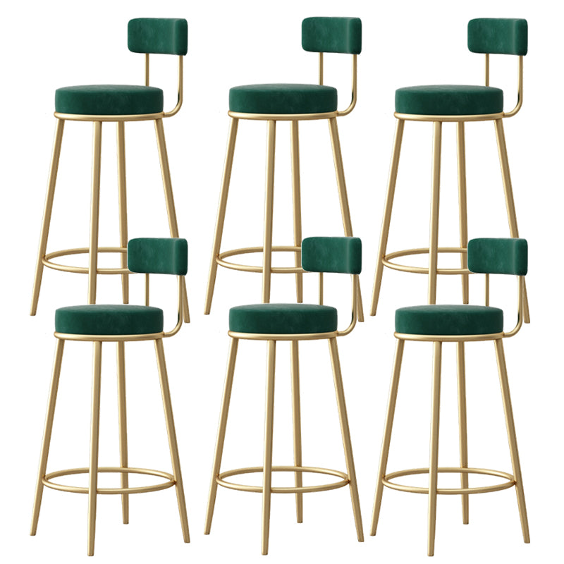 Glam Fabric Bar Stools Low Back Round Seat Barstool with 4 Gold Iron Legs