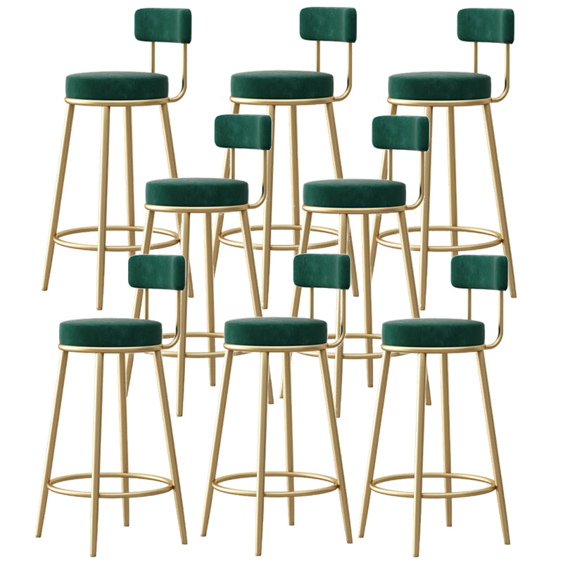 Glam Fabric Bar Stools Low Back Round Seat Barstool with 4 Gold Iron Legs