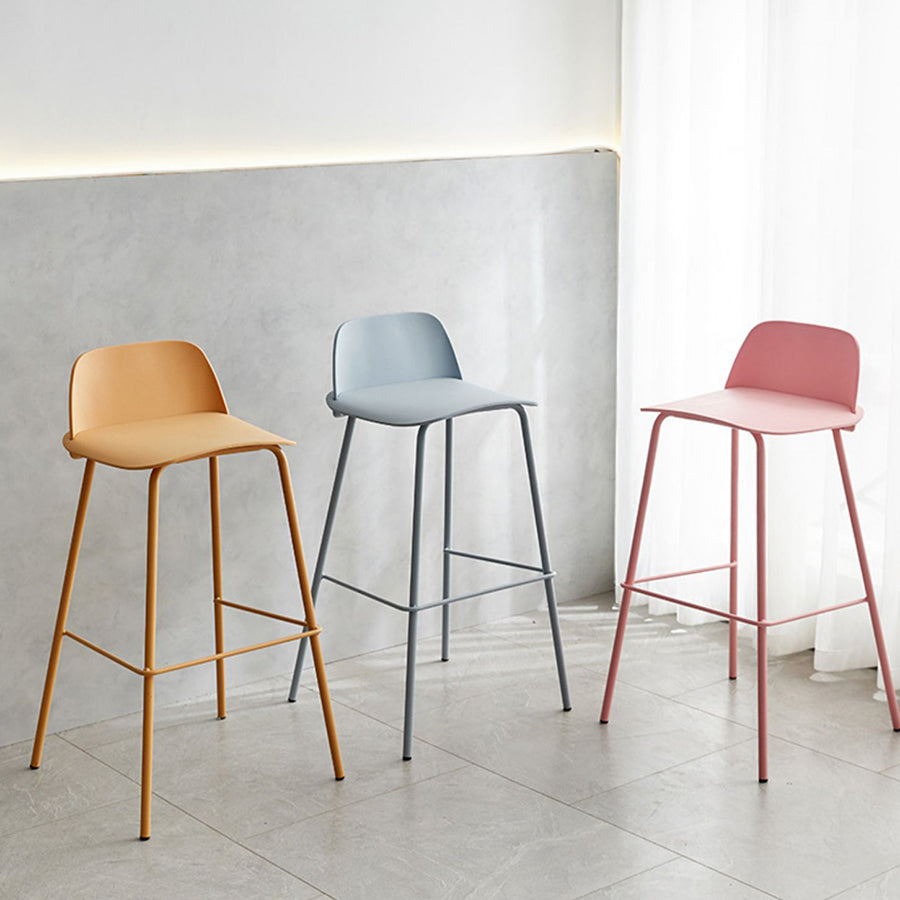 Plastic Scandinavian Bar Stools Low Back Barstool with 4 Iron Legs