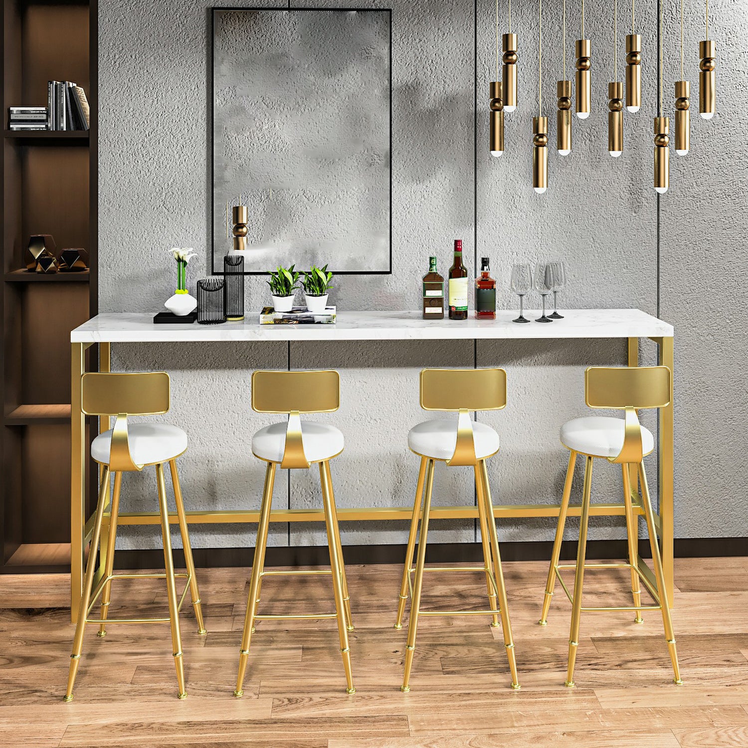 Industrial Armless Backrest Counter Stool Iron Bar Stool with Seat and Pedal