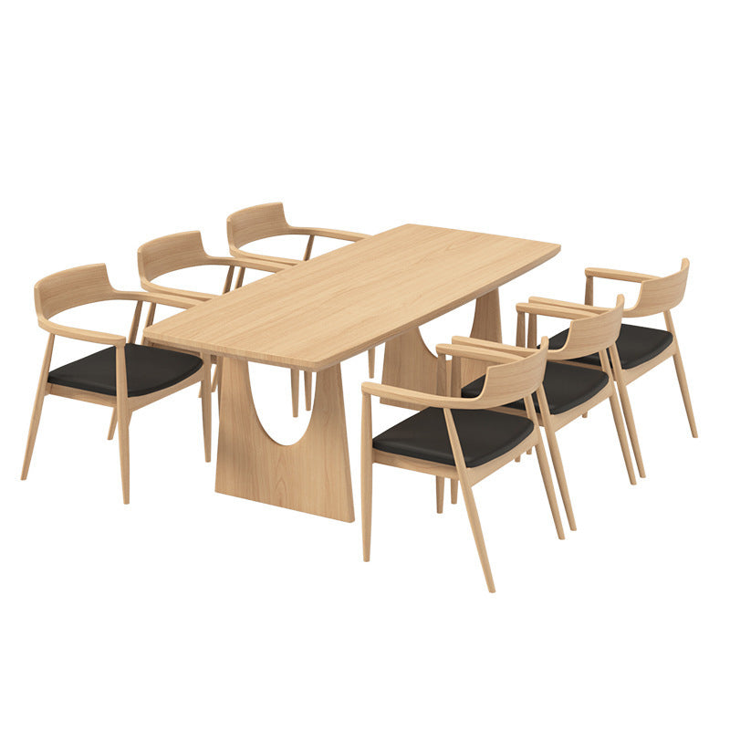 Solid Wood Dining Set 1/2/4/5/7 Pcs Double Pedestal Table with Bench and Chairs