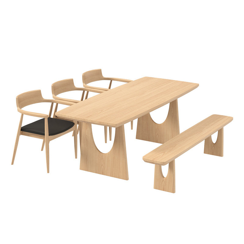 Solid Wood Dining Set 1/2/4/5/7 Pcs Double Pedestal Table with Bench and Chairs